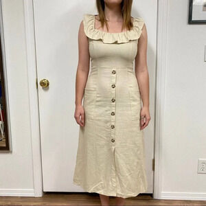 Lush Midi Tank Ruffle Dress Button Pockets